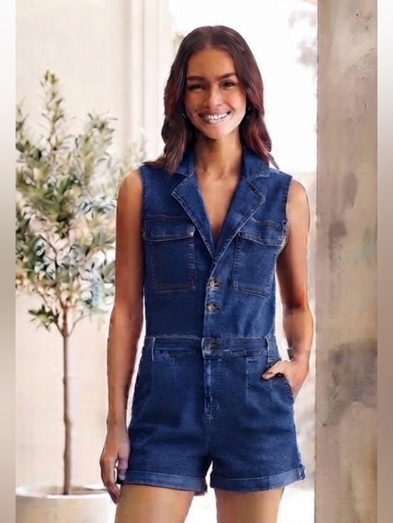 Love Trends Pants - Love Trends Sleeveless Denim Romper with Notch Collar